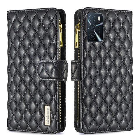 Handytasche Stand Schutzhülle Flip Leder Hülle B12F für Oppo A16 Schwarz