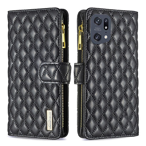 Handytasche Stand Schutzhülle Flip Leder Hülle B12F für Oppo Find X5 Pro 5G Schwarz