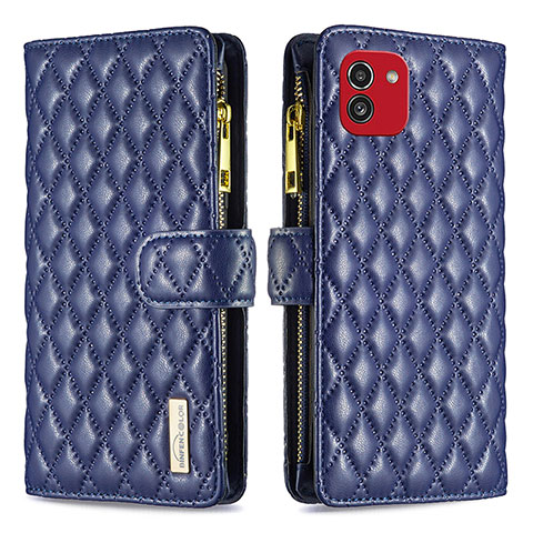 Handytasche Stand Schutzhülle Flip Leder Hülle B12F für Samsung Galaxy A03 Blau