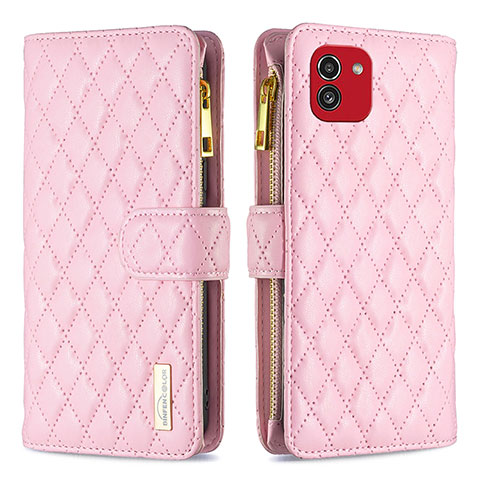 Handytasche Stand Schutzhülle Flip Leder Hülle B12F für Samsung Galaxy A03 Rosegold