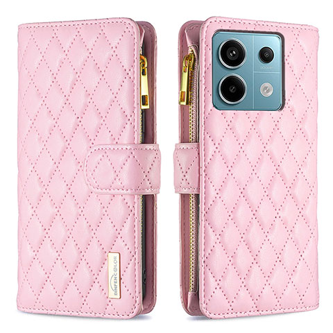 Handytasche Stand Schutzhülle Flip Leder Hülle B12F für Xiaomi Redmi Note 13 Pro 5G Rosegold