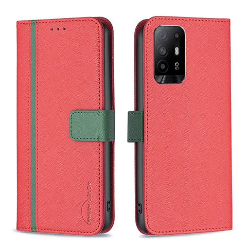 Handytasche Stand Schutzhülle Flip Leder Hülle B13F für Oppo A95 5G Rot