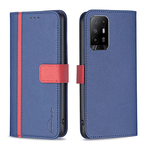 Handytasche Stand Schutzhülle Flip Leder Hülle B13F für Oppo F19 Pro+ Plus 5G Blau