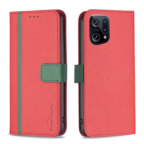 Handytasche Stand Schutzhülle Flip Leder Hülle B13F für Oppo Find X5 5G Rot