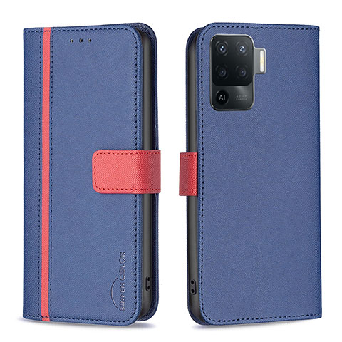 Handytasche Stand Schutzhülle Flip Leder Hülle B13F für Oppo Reno5 F Blau