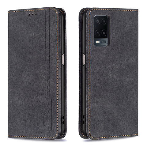 Handytasche Stand Schutzhülle Flip Leder Hülle B15F für Oppo A54 4G Schwarz