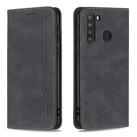 Handytasche Stand Schutzhülle Flip Leder Hülle B15F für Samsung Galaxy A21 Schwarz