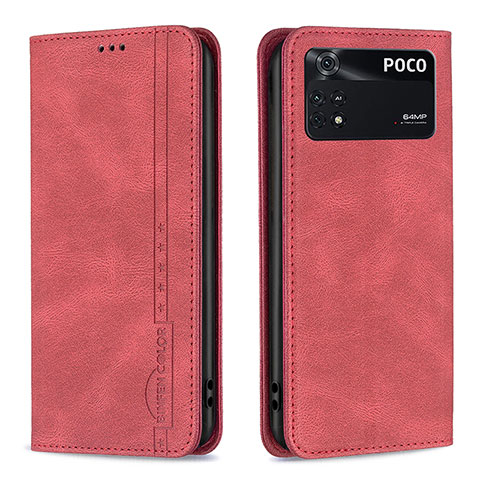 Handytasche Stand Schutzhülle Flip Leder Hülle B15F für Xiaomi Poco M4 Pro 4G Rot