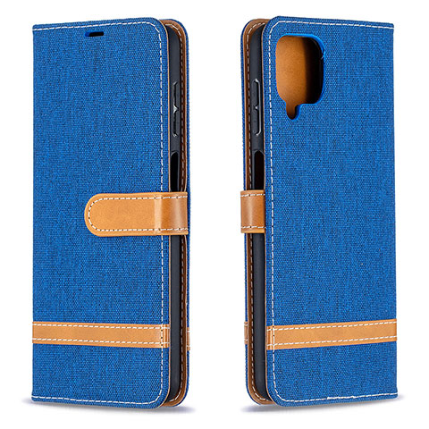 Handytasche Stand Schutzhülle Flip Leder Hülle B16F für Samsung Galaxy A12 Blau