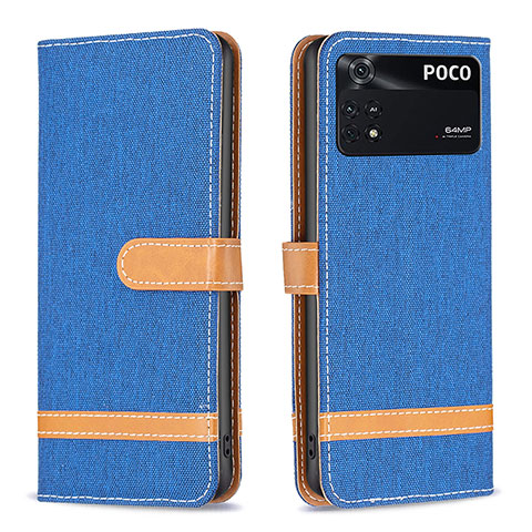 Handytasche Stand Schutzhülle Flip Leder Hülle B16F für Xiaomi Poco M4 Pro 4G Blau