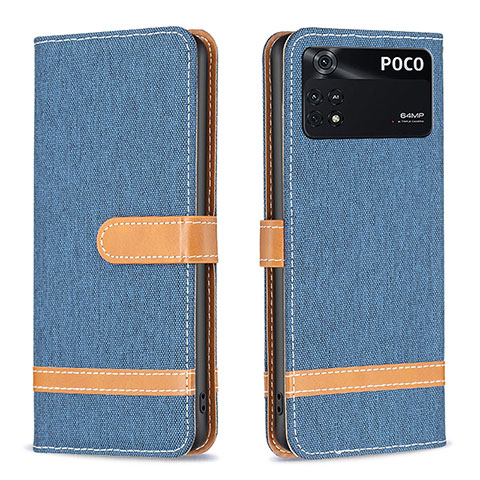 Handytasche Stand Schutzhülle Flip Leder Hülle B16F für Xiaomi Poco M4 Pro 4G Königs Blau