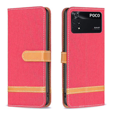 Handytasche Stand Schutzhülle Flip Leder Hülle B16F für Xiaomi Poco M4 Pro 4G Rot