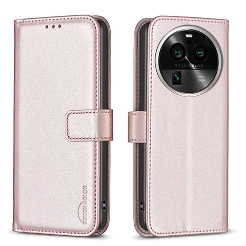 Handytasche Stand Schutzhülle Flip Leder Hülle B17F für Oppo Find X6 5G Rosegold