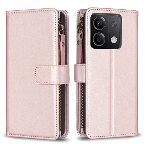 Handytasche Stand Schutzhülle Flip Leder Hülle B17F für Xiaomi Redmi Note 13 5G Rosegold