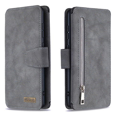 Handytasche Stand Schutzhülle Flip Leder Hülle B18F für Samsung Galaxy A71 4G A715 Grau