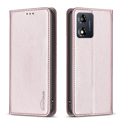 Handytasche Stand Schutzhülle Flip Leder Hülle B23F für Motorola Moto E13 Rosegold