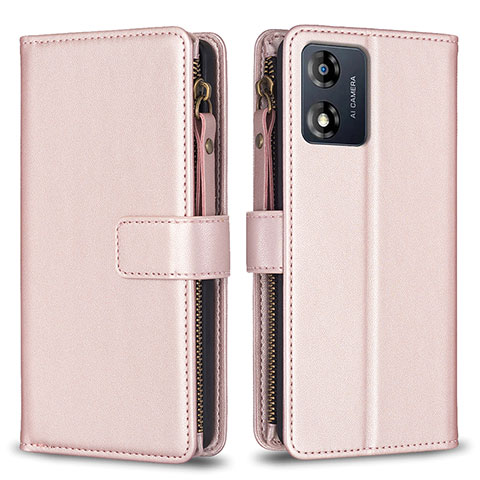 Handytasche Stand Schutzhülle Flip Leder Hülle B25F für Motorola Moto E13 Rosegold