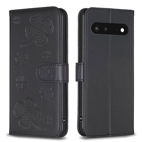 Handytasche Stand Schutzhülle Flip Leder Hülle Blumen BF1 für Google Pixel 7 5G Schwarz