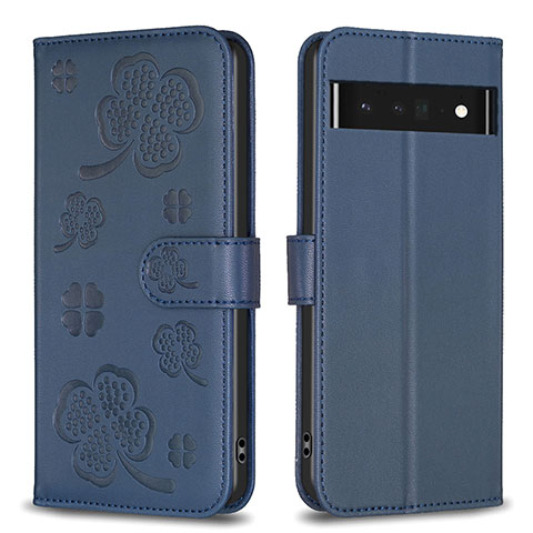 Handytasche Stand Schutzhülle Flip Leder Hülle Blumen BF1 für Google Pixel 7 Pro 5G Blau