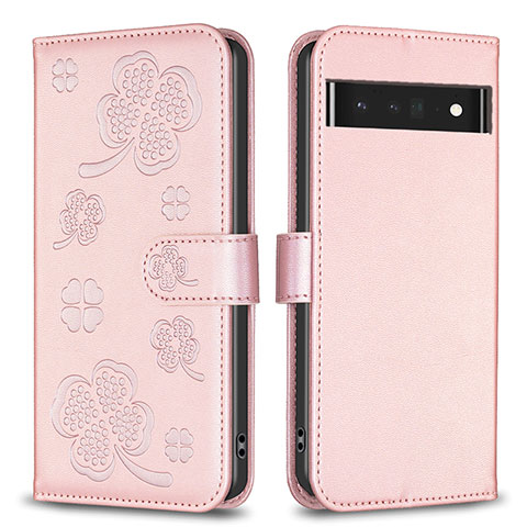 Handytasche Stand Schutzhülle Flip Leder Hülle Blumen BF1 für Google Pixel 7 Pro 5G Rosegold