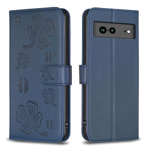 Handytasche Stand Schutzhülle Flip Leder Hülle Blumen BF1 für Google Pixel 7a 5G Blau