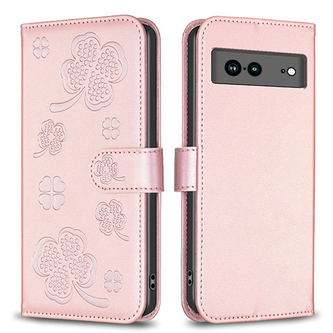 Handytasche Stand Schutzhülle Flip Leder Hülle Blumen BF1 für Google Pixel 7a 5G Rosegold