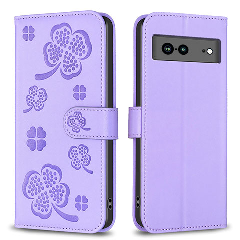 Handytasche Stand Schutzhülle Flip Leder Hülle Blumen BF1 für Google Pixel 7a 5G Violett