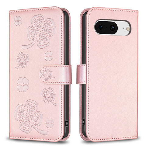 Handytasche Stand Schutzhülle Flip Leder Hülle Blumen BF1 für Google Pixel 8 5G Rosegold