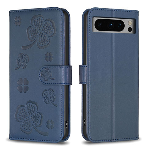 Handytasche Stand Schutzhülle Flip Leder Hülle Blumen BF1 für Google Pixel 8 Pro 5G Blau