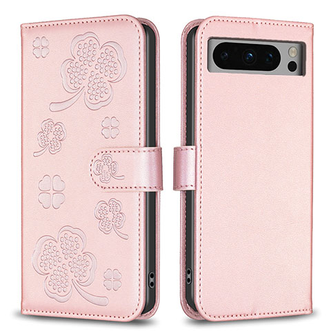 Handytasche Stand Schutzhülle Flip Leder Hülle Blumen BF1 für Google Pixel 8 Pro 5G Rosegold