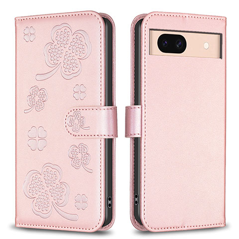 Handytasche Stand Schutzhülle Flip Leder Hülle Blumen BF1 für Google Pixel 8a 5G Rosegold