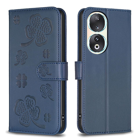 Handytasche Stand Schutzhülle Flip Leder Hülle Blumen BF1 für Huawei Honor 90 5G Blau