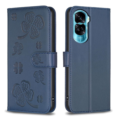 Handytasche Stand Schutzhülle Flip Leder Hülle Blumen BF1 für Huawei Honor 90 Lite 5G Blau