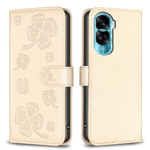 Handytasche Stand Schutzhülle Flip Leder Hülle Blumen BF1 für Huawei Honor 90 Lite 5G Gold