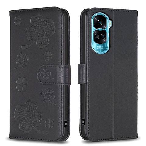 Handytasche Stand Schutzhülle Flip Leder Hülle Blumen BF1 für Huawei Honor 90 Lite 5G Schwarz