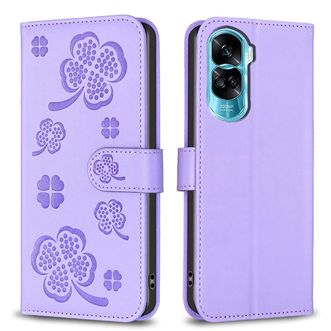 Handytasche Stand Schutzhülle Flip Leder Hülle Blumen BF1 für Huawei Honor 90 Lite 5G Violett