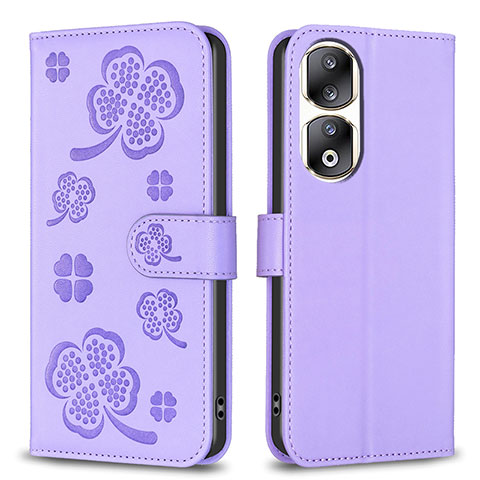 Handytasche Stand Schutzhülle Flip Leder Hülle Blumen BF1 für Huawei Honor 90 Pro 5G Violett