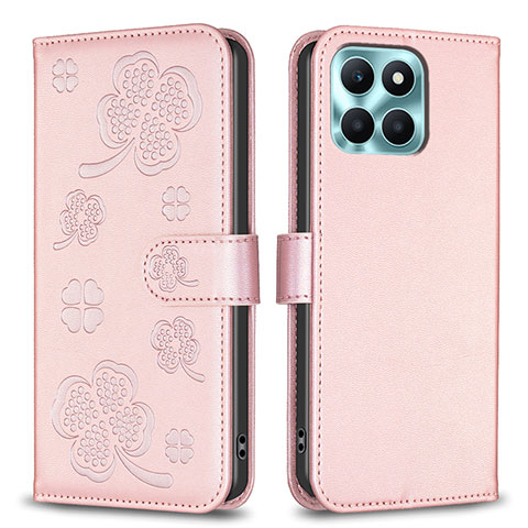 Handytasche Stand Schutzhülle Flip Leder Hülle Blumen BF1 für Huawei Honor X6a Rosegold