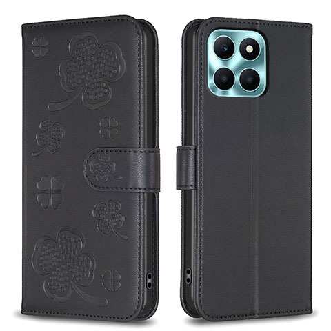 Handytasche Stand Schutzhülle Flip Leder Hülle Blumen BF1 für Huawei Honor X6a Schwarz