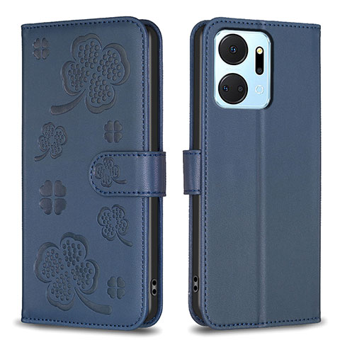 Handytasche Stand Schutzhülle Flip Leder Hülle Blumen BF1 für Huawei Honor X7a Blau