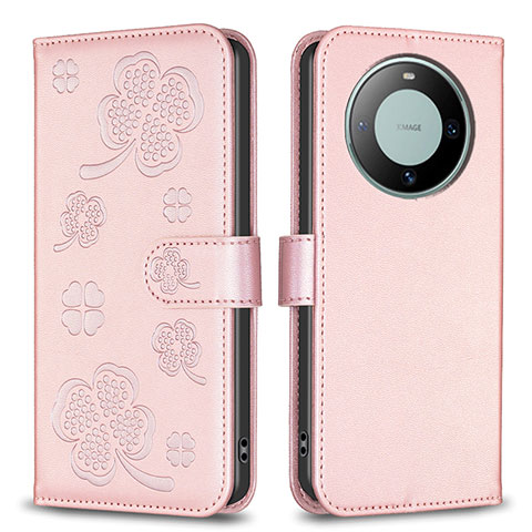 Handytasche Stand Schutzhülle Flip Leder Hülle Blumen BF1 für Huawei Mate 60 Pro+ Plus Rosegold