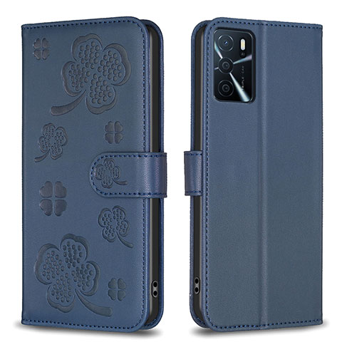 Handytasche Stand Schutzhülle Flip Leder Hülle Blumen BF1 für Oppo A16 Blau