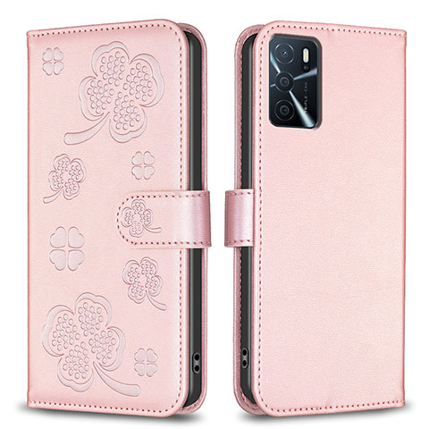 Handytasche Stand Schutzhülle Flip Leder Hülle Blumen BF1 für Oppo A16s Rosegold