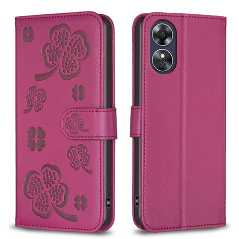 Handytasche Stand Schutzhülle Flip Leder Hülle Blumen BF1 für Oppo A17 Pink