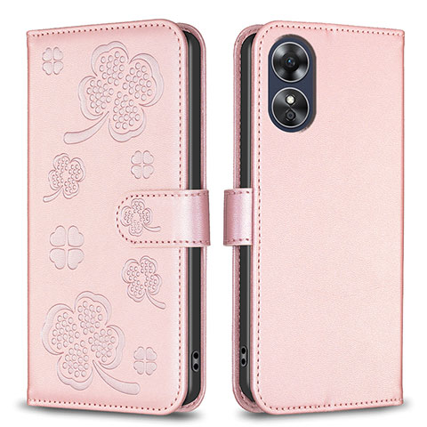 Handytasche Stand Schutzhülle Flip Leder Hülle Blumen BF1 für Oppo A17 Rosegold