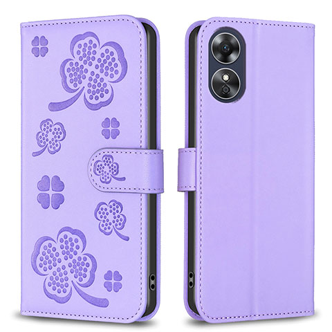 Handytasche Stand Schutzhülle Flip Leder Hülle Blumen BF1 für Oppo A17 Violett