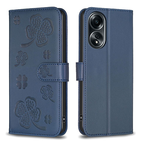 Handytasche Stand Schutzhülle Flip Leder Hülle Blumen BF1 für Oppo A18 Blau