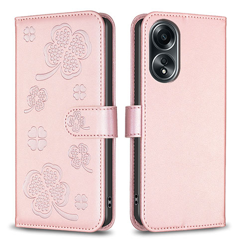 Handytasche Stand Schutzhülle Flip Leder Hülle Blumen BF1 für Oppo A18 Rosegold