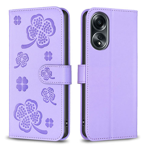 Handytasche Stand Schutzhülle Flip Leder Hülle Blumen BF1 für Oppo A38 Violett