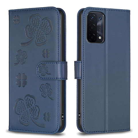 Handytasche Stand Schutzhülle Flip Leder Hülle Blumen BF1 für Oppo A54 5G Blau